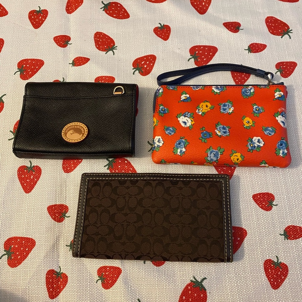 Coach Black and Brown Wallets with Floral Pouch